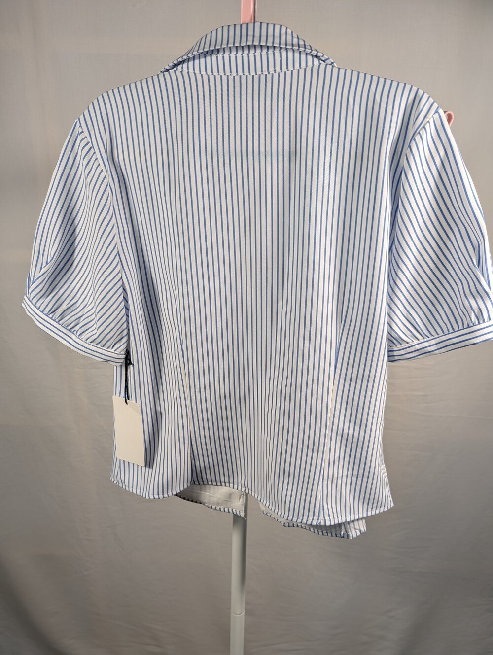 Milk Honey XL Blue & White Stripe Puff Sleeve Button Front Blouse NWT - Picture 2 of 12